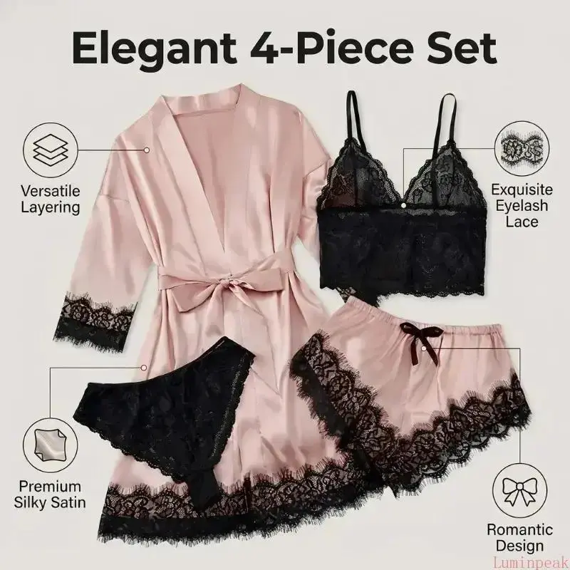 Women's 4-Piece Satin Pajama S - Home Textile recension och pris